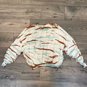 Young Fabulous & Broke Blue Teal Brown Tie Dye Oversized Crewneck Sweater- XS